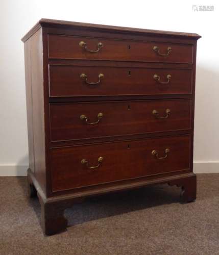 George III oak chest with pine sides, moulded rectangular top above four graduating drawers,