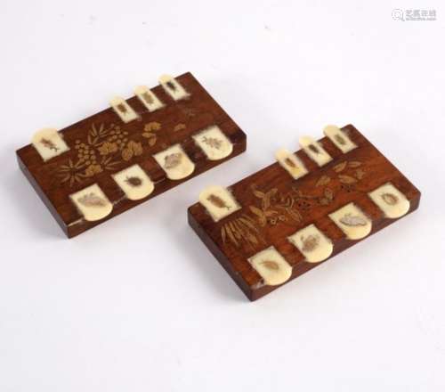 A pair of Japanese rosewood bezique markers with gilded decoration,