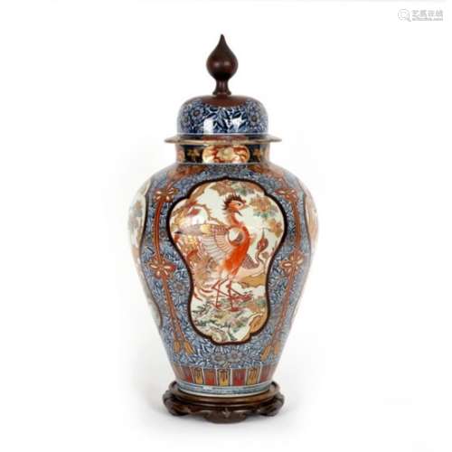 A Japanese Imari baluster vase and cover,