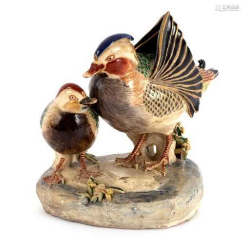A Japanese Satsuma model of a pair of mandarin ducks, Meiji period,