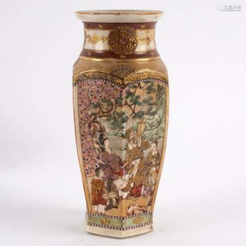A Japanese Satsuma hexagonal vase, painted with panels of figures, Meiji period 17.