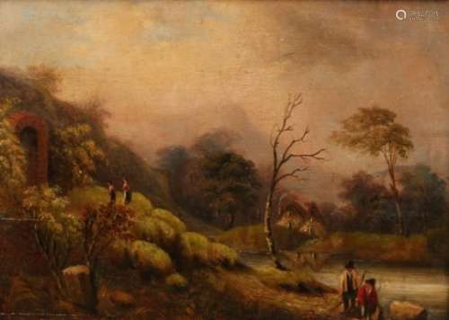 19th Century English School/Figures by a Spring/oil on panel,