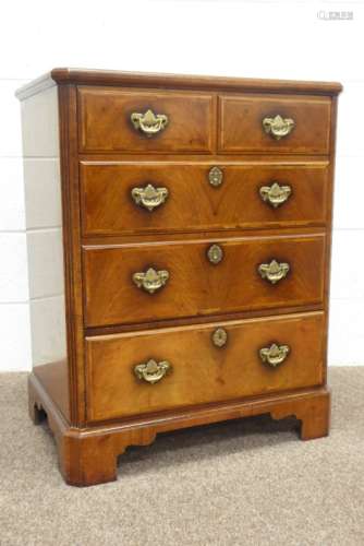 Walnut TV cabinet in the form of a Georgian chest of drawers, cross banded rectangular moulded top,