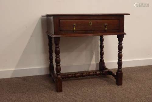18th century and later oak side table, rectangular moulded top above single frieze drawer,