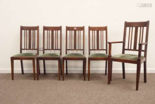 Five (four + one) early 20th century oak dining chairs,