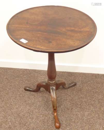 19th century mahogany tripod table, dished circular top, turned column,
