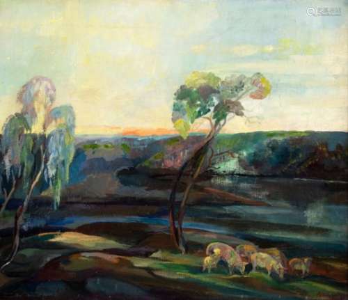 20th Century/Landscape/Sheep in the Foreground/signed Alba and dated 1934/oil on canvas, 36.