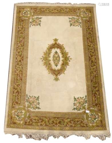 Indian design beige ground rug, floral medallion,