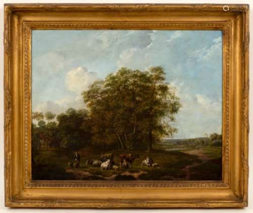 Attributed to Egbert van Drielst (Dutch 1745-1818)/Summer Landscape/with Livestock and Figures/oil