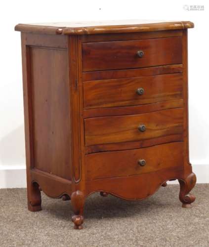 Early 20th century French style walnut serpentine chest, shaped and moulded top above 4 drawers,