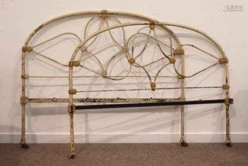 Victorian white painted and gilt cast iron 4' 6'' double bedstead Condition Report &