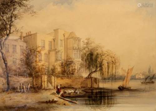 19th Century English School/Grand House on a River/watercolour,