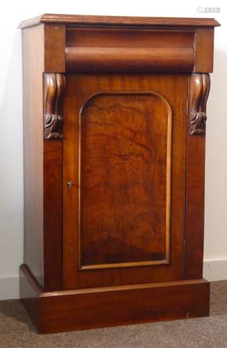 Victorian mahogany pedestal cupboard, moulded top above shaped frieze drawer,