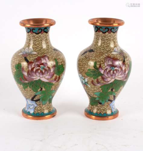 A pair of cloisonné baluster vases, 12.