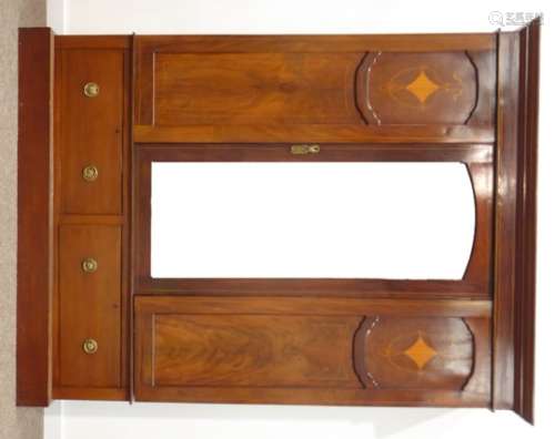Edwardian inlaid mahogany wardrobe, arched bevelled glazed central door,