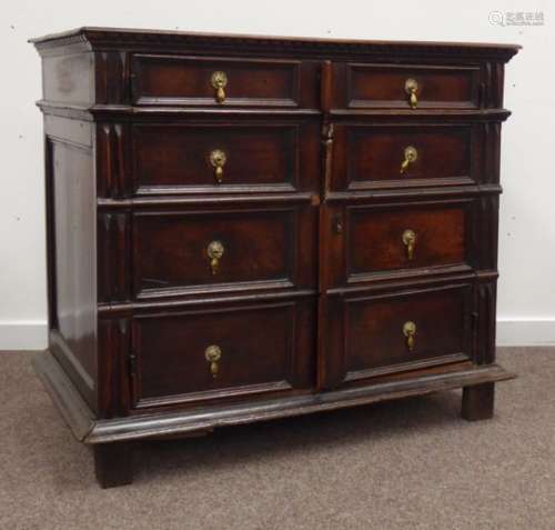Jacobean design oak panel fronted chest converted converted in to a cabinet, W101cm, H90cm,