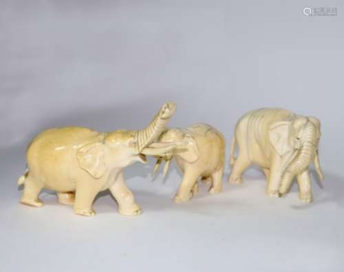 Three Anglo-Indian ivory elephants,