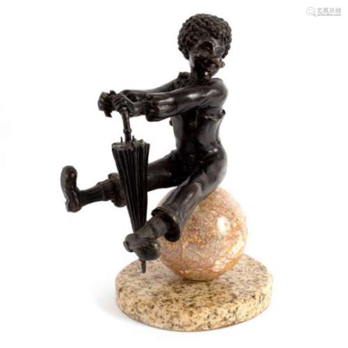 A French bronze figure of a clown with umbrella,