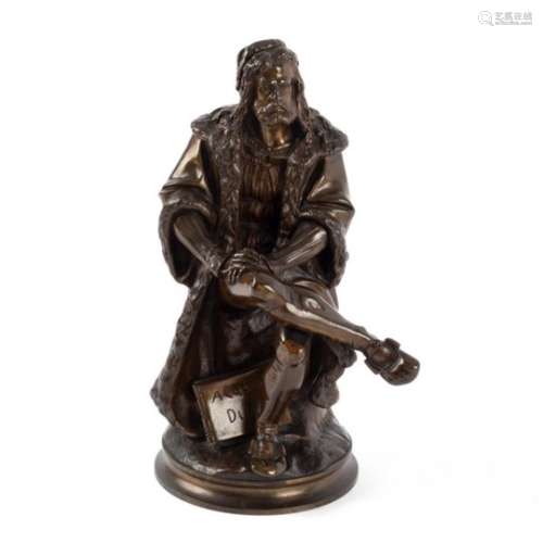 Auguste-Joseph Carrier (French 1800-1875)/Albert Durer/seated on a circular base/signed/bronze, 26.