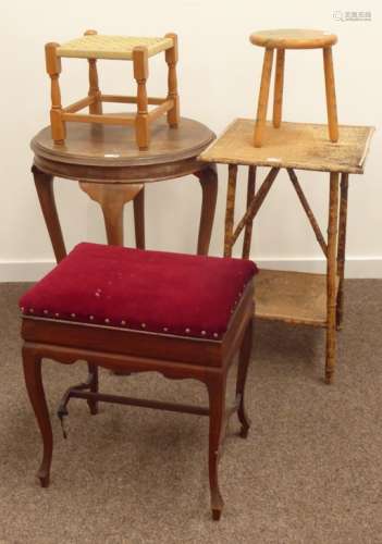 20th century walnut centre table with ball and claw feet, (W57cm) a bamboo centre table,