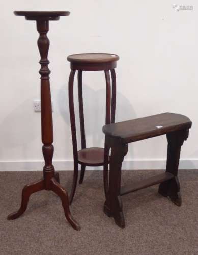 Late 19th century mahogany torchère, (H124cm) an Edwardian inlaid mahogany plant stand,