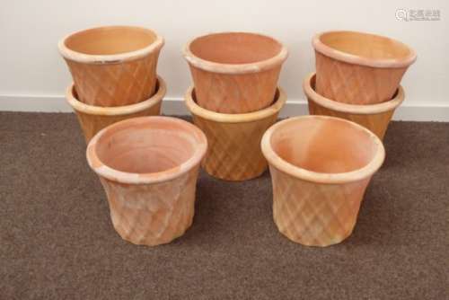 Set of eight terracotta lattice design planters, D39cm,