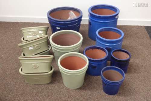 Assortment glazed terracotta plant pots in various size and form, D40cm,