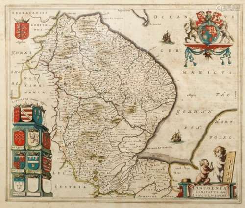 Joan Blaeu (Dutch 1596-1673)/Lincolnia Comitatus/hand coloured engraved map,