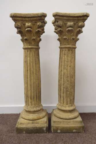 Pair composite stone Corinthian columns,