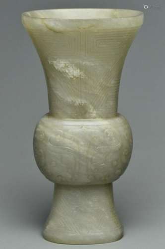 A QING DYNASTY JADE ARCHAISTIC VASE