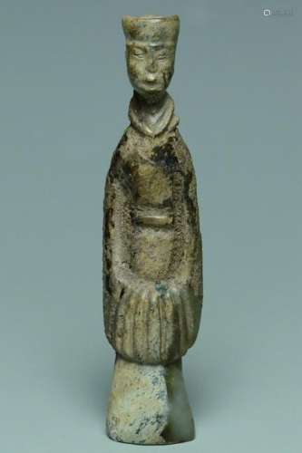 A HAN DYNASTY JADE FIGURE OF A STANDING LADY