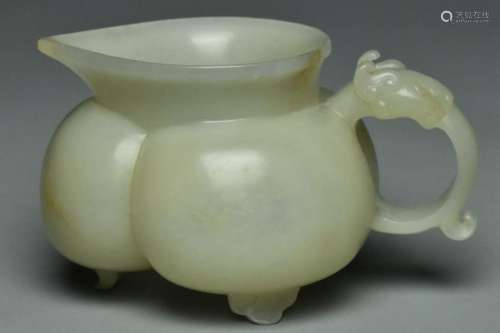 A QING JADE ARCHAISTIC TRIPOD VESSEL 18TH C