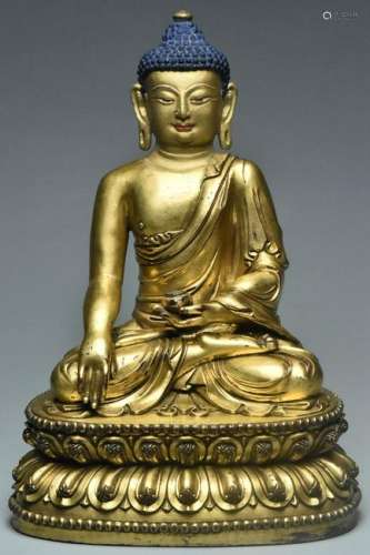 A MING GILT BRONZE BUIDDHA YONGLE MARK AND PERIOD
