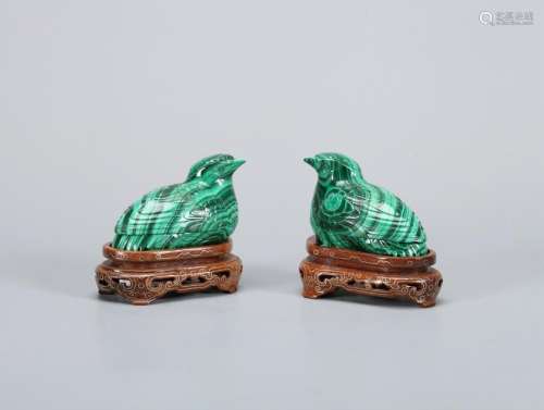 A PAIR OF CHICNESS TURQUOISE QUAIL-SHAPED BOXES, 19TH