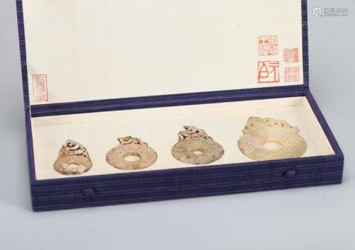 FOUR CHINESE JADE BI DISKS, MING DYNASTY