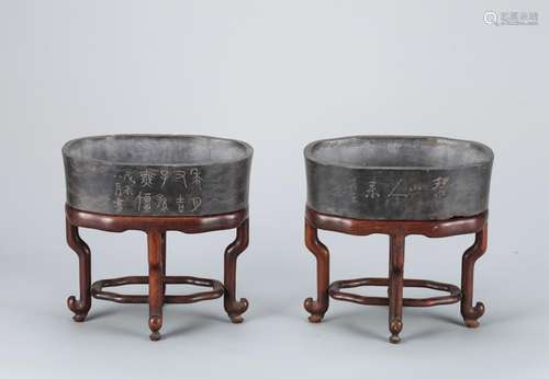 A PAIR OF CHINESE DUAN STONE JARDINIERE, QING DYNASTY