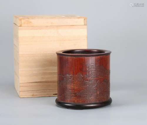 A CHINESE CARVED BAMBOO BRUSH POT, 18TH CENTURY