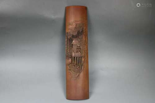 A CHINESE CARVED BAMBOO ARM REST, QING DYNASTY