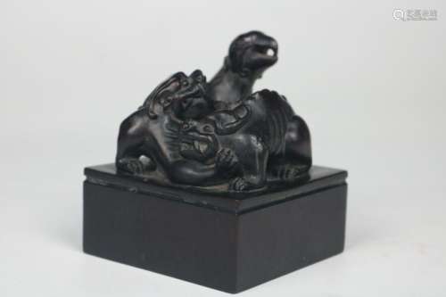 A CHINESE CARVED ZITAN SEAL, QING DYNASTY