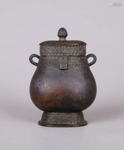 A CHINESE BRONZE HU-FORM VASE, XUANDE MARK