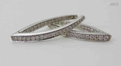 A PAIR OF 18CT WHITE GOLD DIAMOND DROP EARRINGS set with estimated approx 2cts of brilliant cut