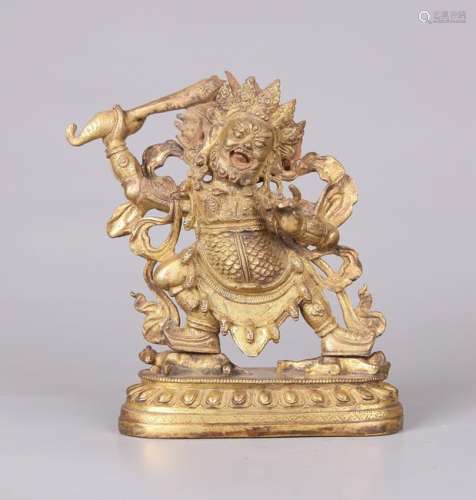A CHINESE GILT BRONZE FIGURE OF GUARDIAN, QING DYNASTY