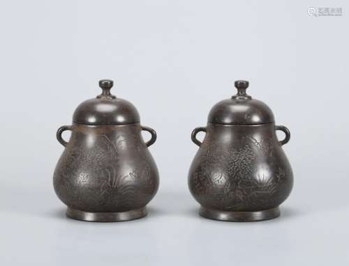 A PAIR OF CHINESE PEWTER TEA CADDIES, INSCRIBED 'SHEN
