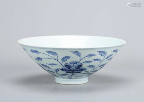 A CHINESE BLUE AND WHITE CONICAL BOWL, SIX-CHARACTER