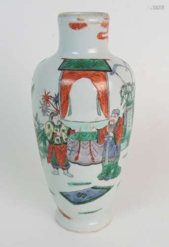 A CHINESE WUCAI BALUSTER VASE painted with noblemen and attendants in a garden, 23cm high