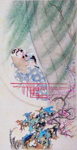 A CHINESE PAINTING, HU YEFO, INK AND COLOR ON PAPER,