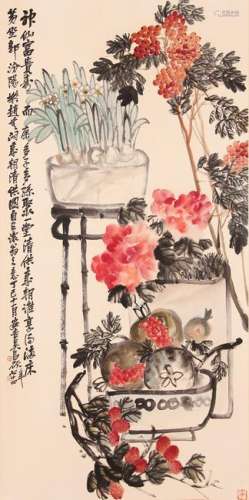 A CHINESE PAINTING, AFTER WU CHANGSHUO, INK AND COLOR