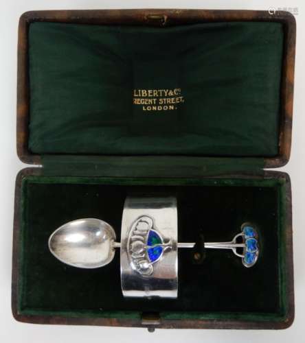 A CASED TWO PIECE ART NOUVEAU SILVER CHRISTENING SET by Liberty & Company, Birmingham 1906 and
