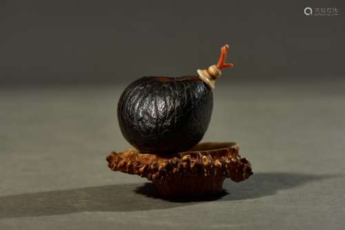 A NATURALISTIC PUTI SEED CARVED SNUFF BOTTLE