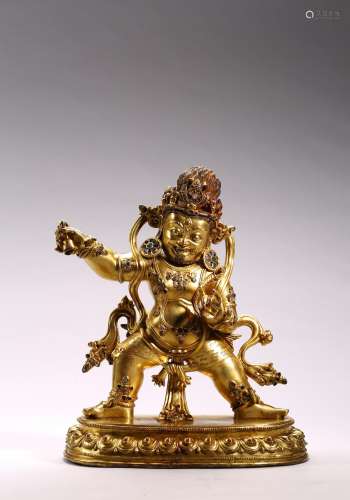 A VERY RARE GILT BRONZE INLAID VAJRAPANI